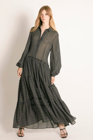 Maxi vestido georgette lunares negro – Masavi