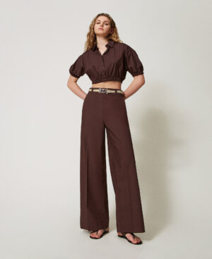 Pantalones palazzo de popelina con cinturón. – Twinset