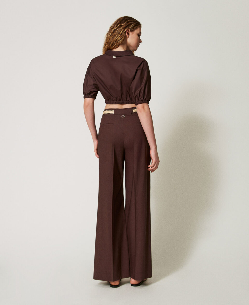 pantalones palazzo de popelina con cinturón. - Twinset