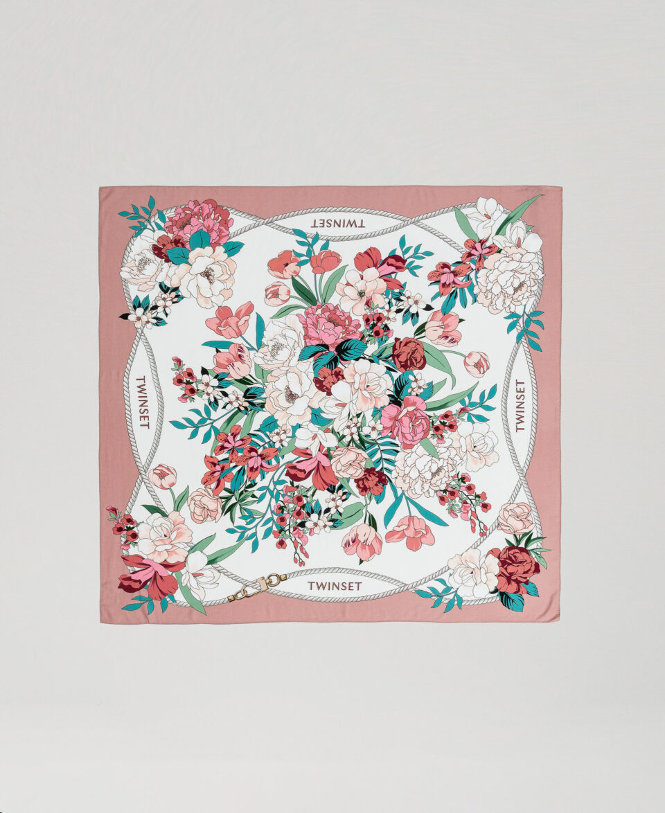 panuelo con estampado floral y logotipo - Twinset
