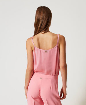 Top de raso rosa con bordado -Twinset