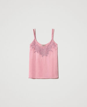 Top de raso rosa con bordado -Twinset