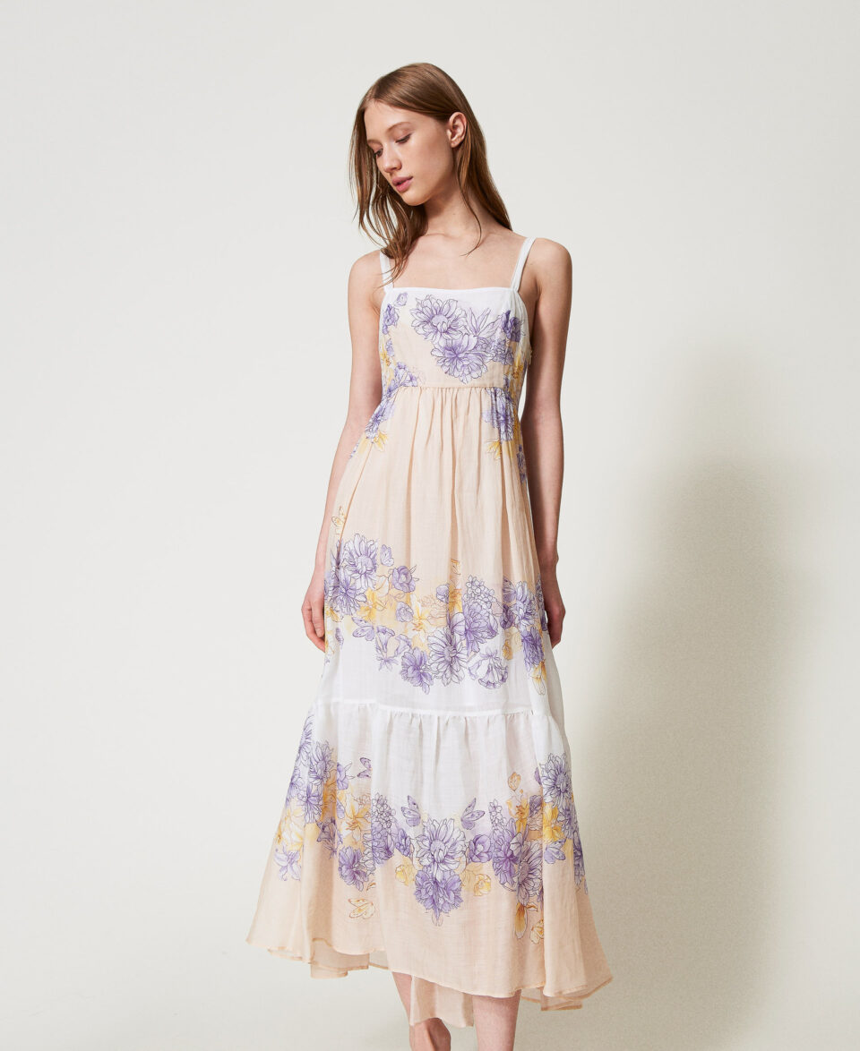 Vestido largo de estilo corpiño de ramio con flores - Twinset