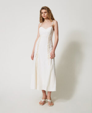 Vestido largo de mezcla de lino con cordones – Twinset