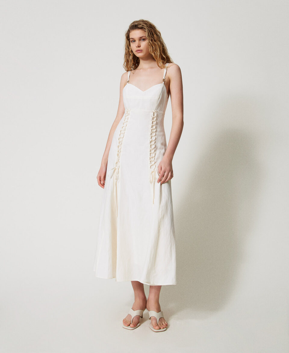 Vestido largo de mezcla de lino con cordones - Twinset