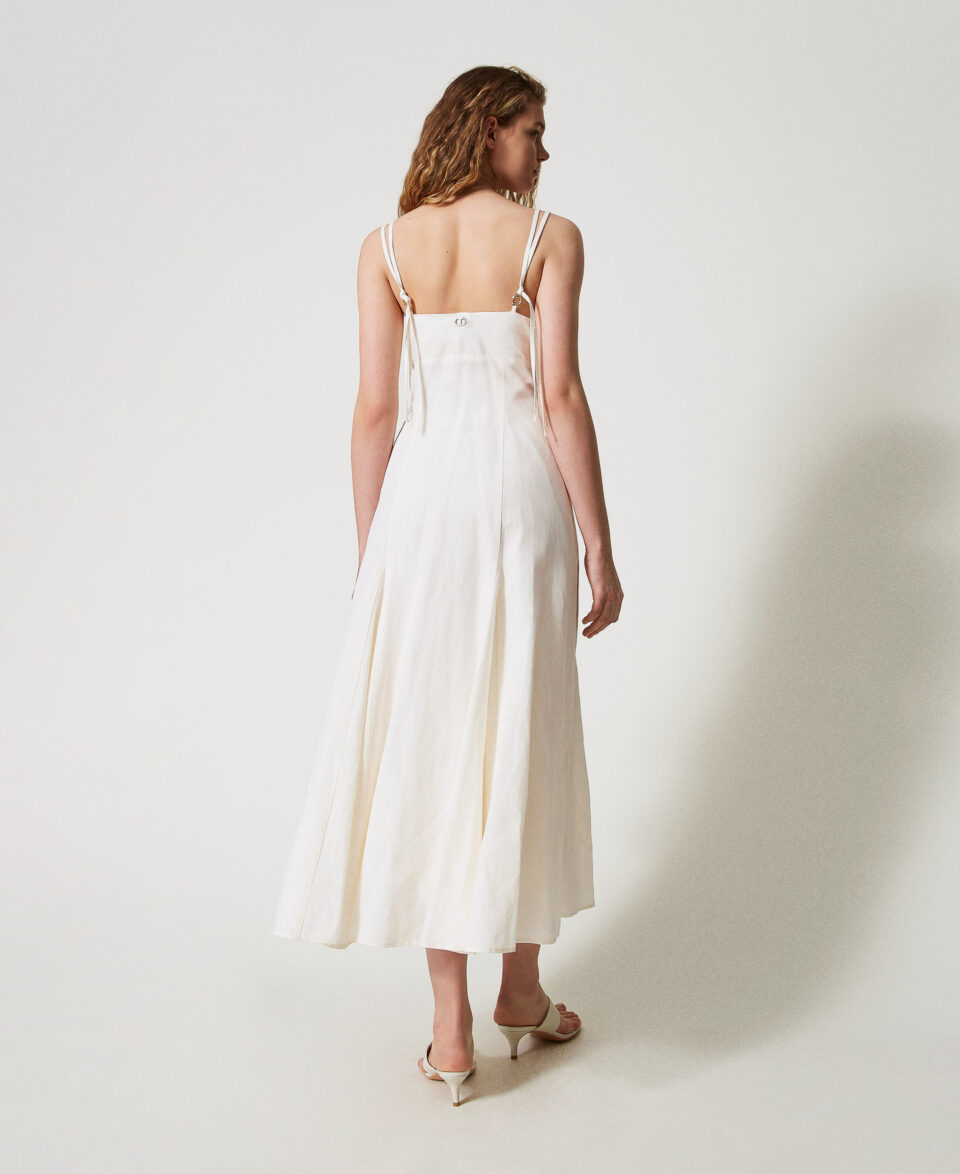 Vestido largo de mezcla de lino con cordones - Twinset