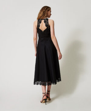Vestido largo de popelina con encaje – Twinset