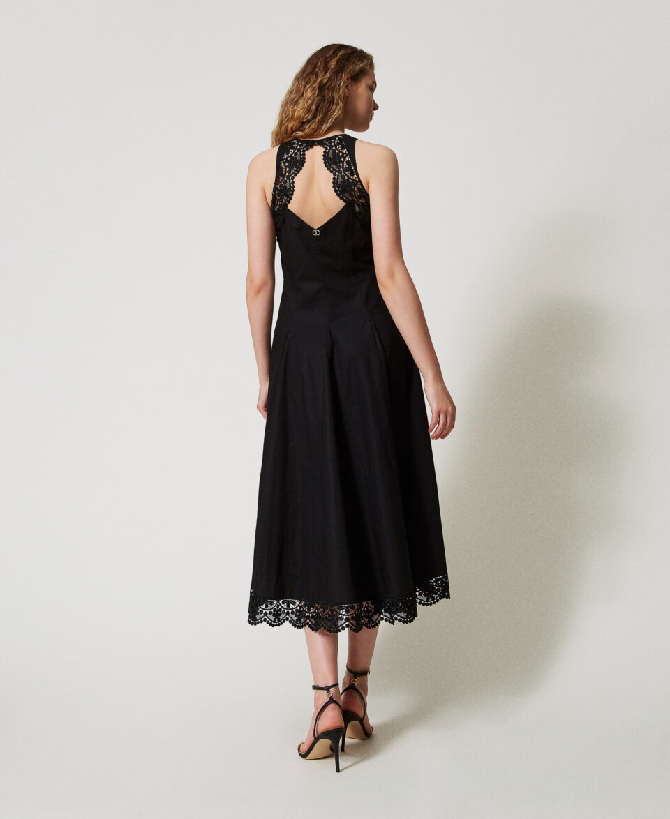 Vestido largo de popelina con encaje - Twinset