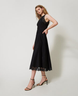 Vestido largo de popelina con encaje – Twinset