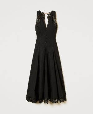 Vestido largo de popelina con encaje – Twinset